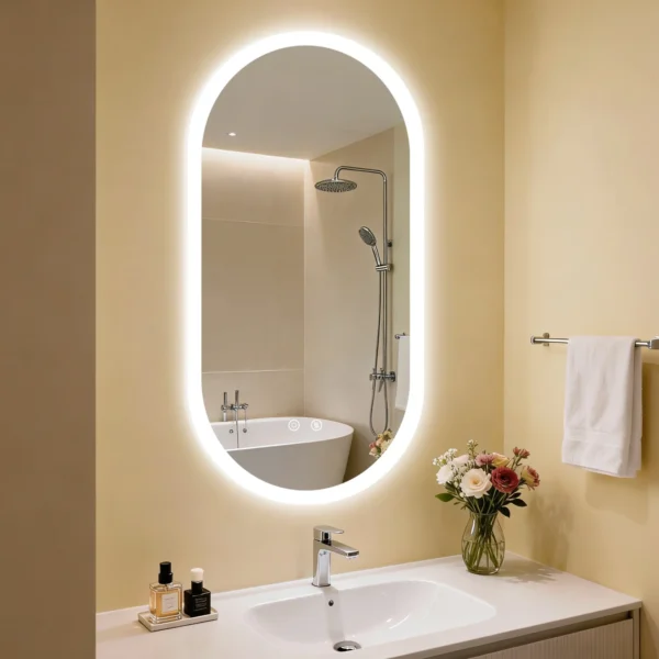 Miroir Mural Ovale Rétroéclairé LED avec Fonction Anti-Buée et Mémoire Intelligente vue 2