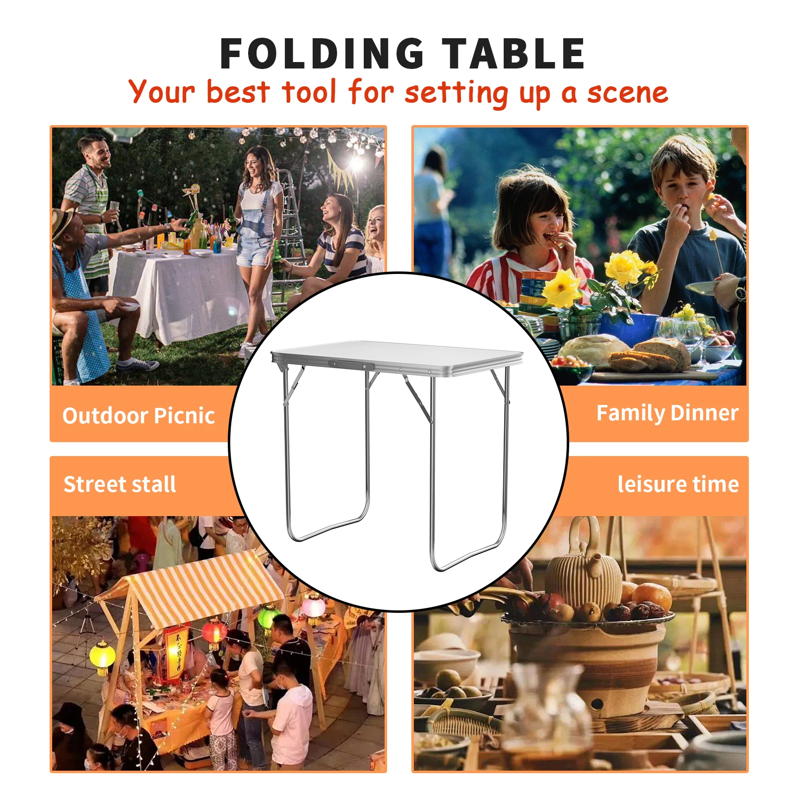 Table pliante portable EFAN 80x60 cm pour camping, jardin et loisirs - Blanc image 3