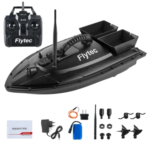 Bateau à appâts de pêche télécommandé Flytec 500m avec double moteur et LED