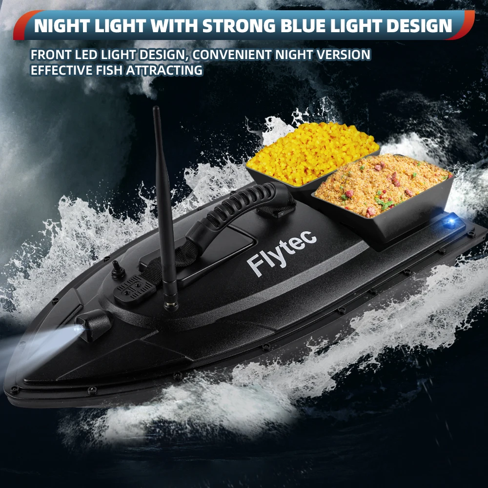 Bateau à appâts de pêche télécommandé Flytec 500m avec double moteur et LED vue 2