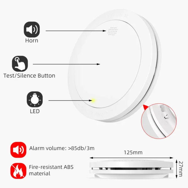 Détecteur de Fumée Interconnecté sans Fil CPVAN - Autonomie 10 Ans vue 2