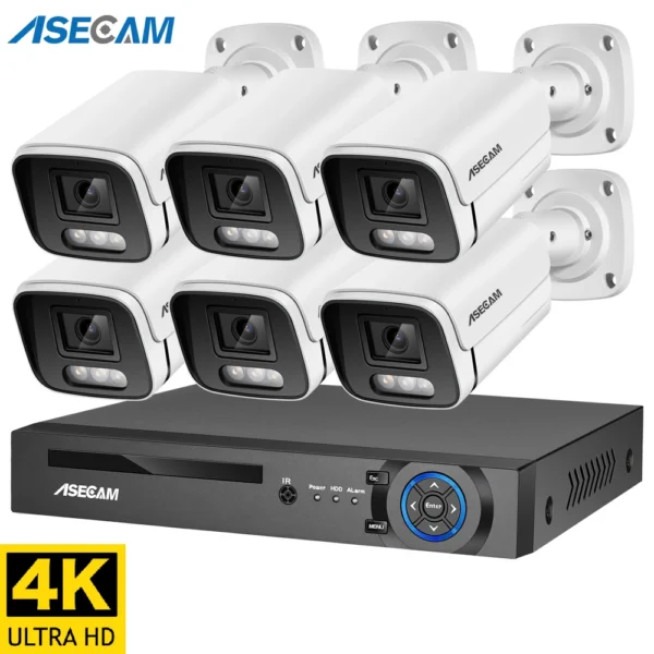 Système de Caméra de Sécurité 4K 8MP PoE NVR avec Audio et Vision Nocturne Couleur