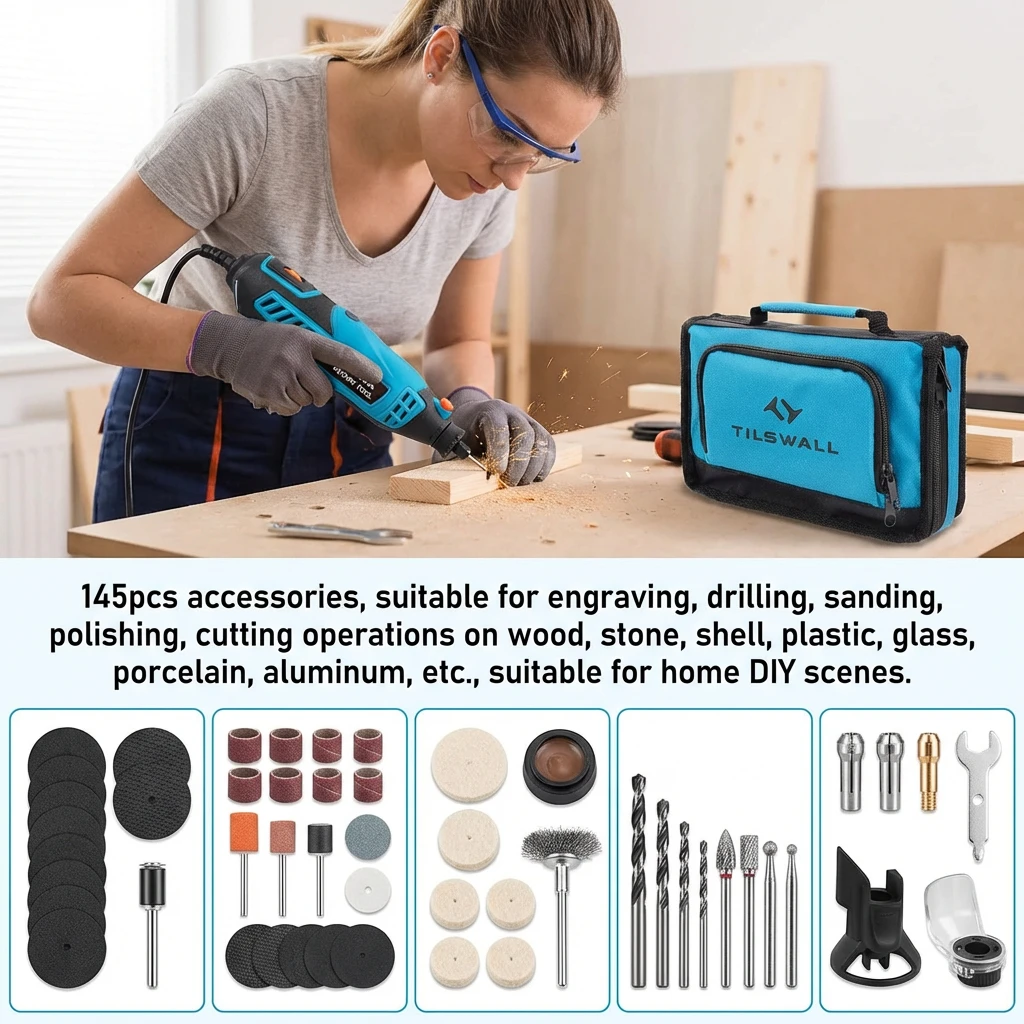 Kit d'Outils Rotatifs Multifonction 160W avec 107 Accessoires et Sac de Rangement image 8