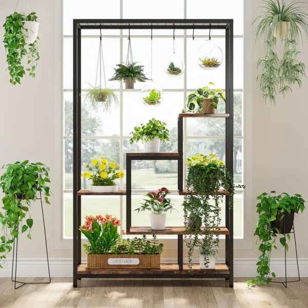 Tribesigns Support pour plantes d'intérieur à 5 niveaux, Grande étagère en métal de 180 cm avec 10 crochets vue 2