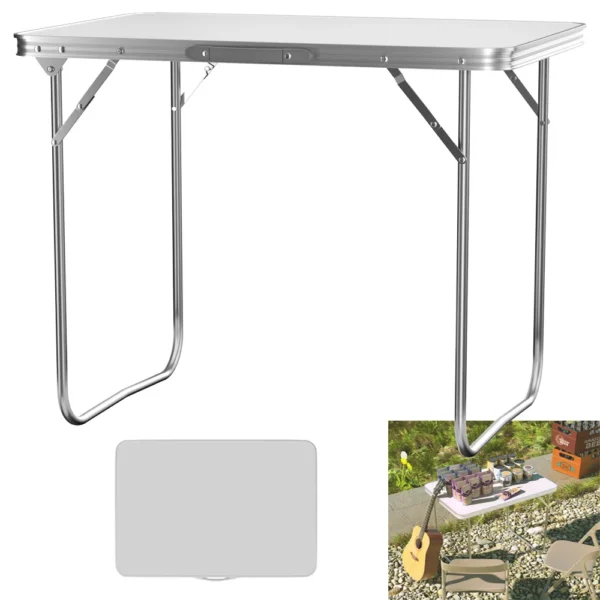 Table pliante portable EFAN 80x60 cm pour camping, jardin et loisirs - Blanc