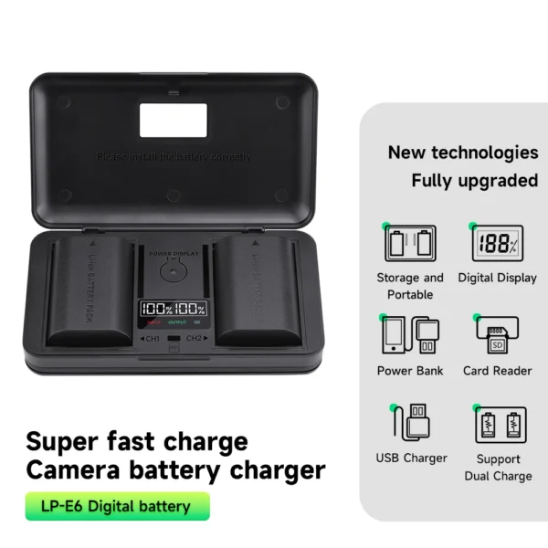 Kit d'Énergie Avancé : Batterie LP-E6 / E6N avec Chargeur LCD et Étui pour Boîtiers Canon EOS vue 2