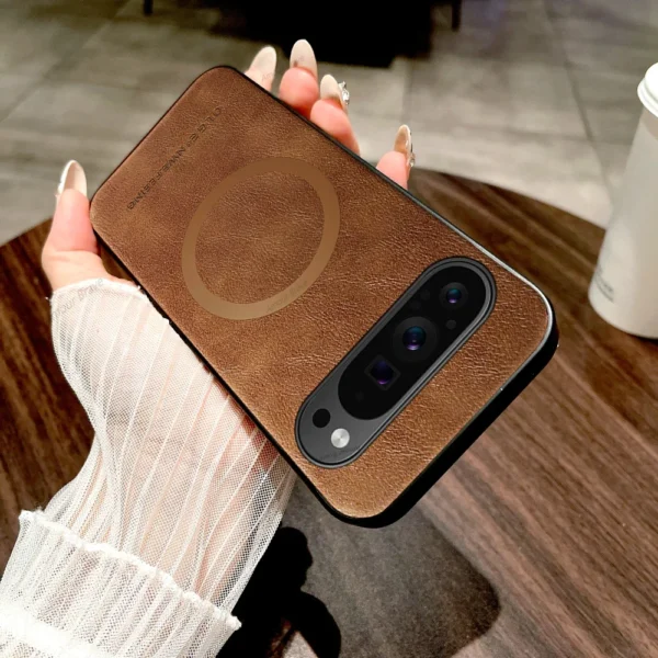 Étui de Téléphone en Cuir de Luxe avec Recharge Sans Fil MagSafe pour Google Pixel