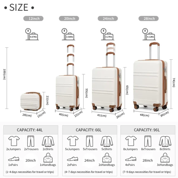 KONO Ensemble de Bagages Rigides 4 Pièces avec Roues Jumelles et Serrure TSA - S, M, L, XL vue 2