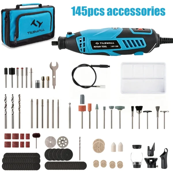 Kit d'Outils Rotatifs Multifonction 160W avec 107 Accessoires et Sac de Rangement
