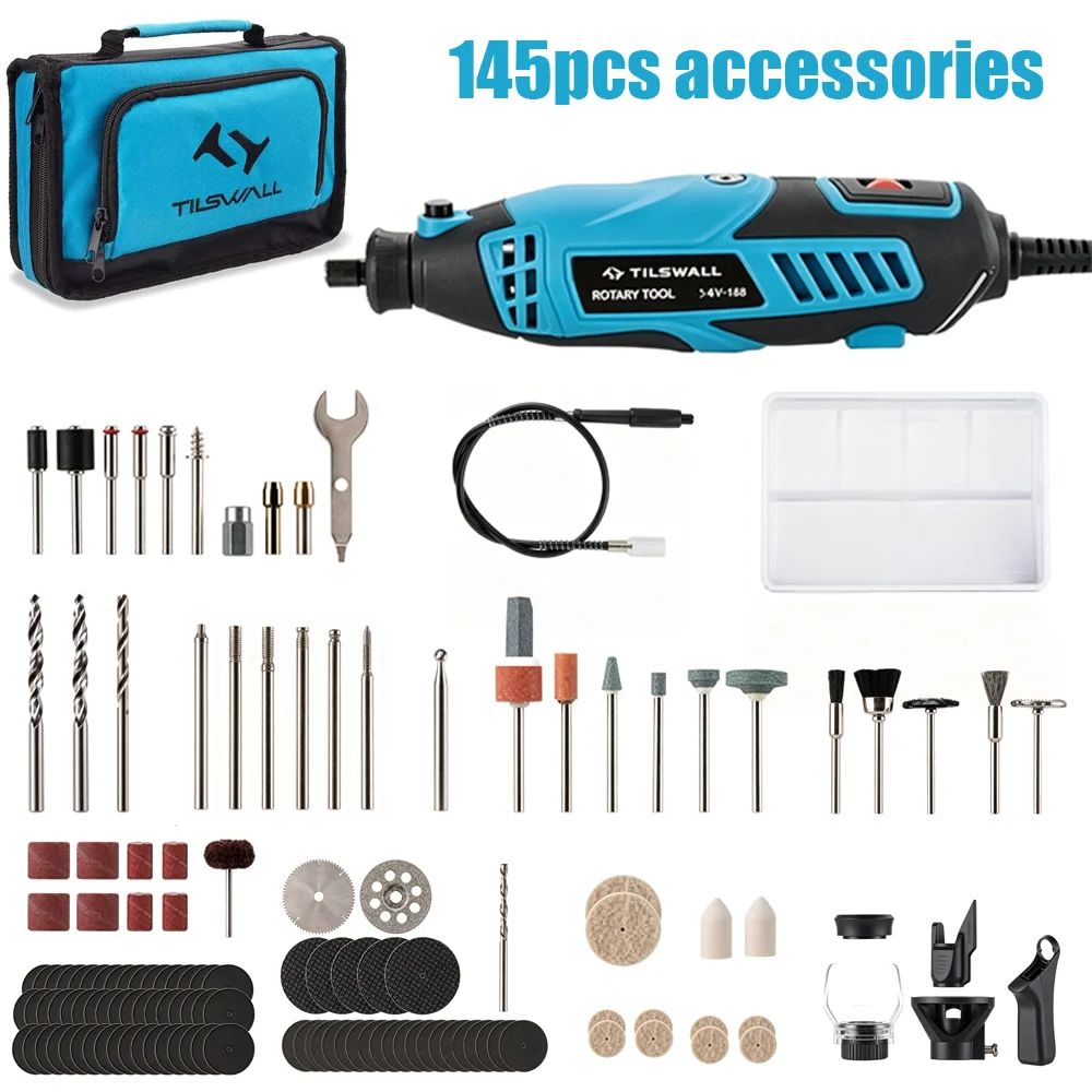 Kit d'Outils Rotatifs Multifonction 160W avec 107 Accessoires et Sac de Rangement