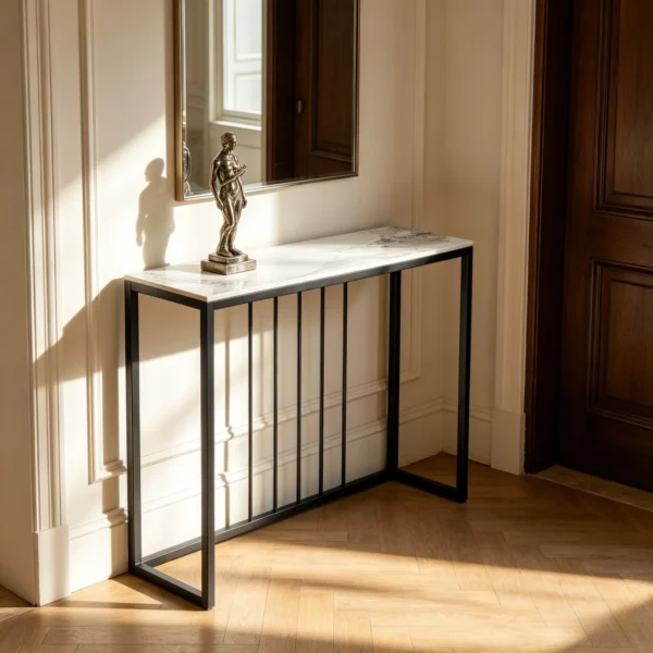 Table Console Rectangulaire 80 cm avec Piétement Métal et Plateau Effet Pierre vue 2