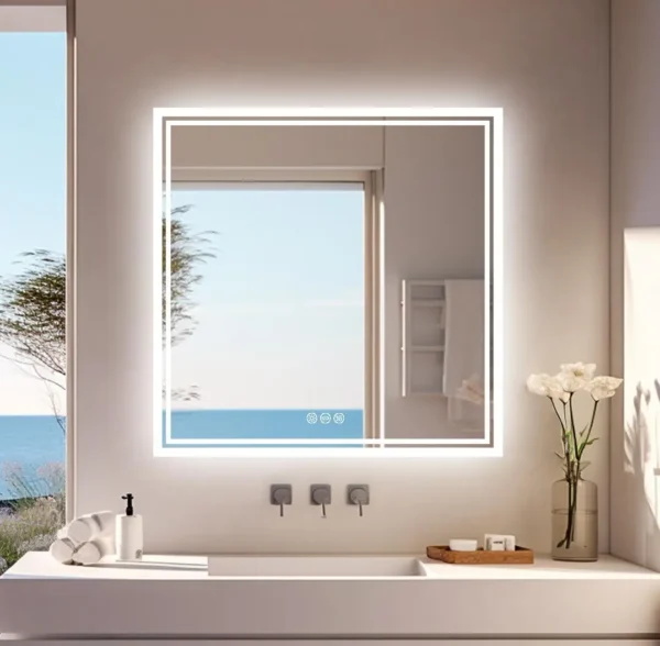 Miroir Carré Rétroéclairé LED 80x80cm avec Système Anti-Buée et Mémoire Intelligente vue 2