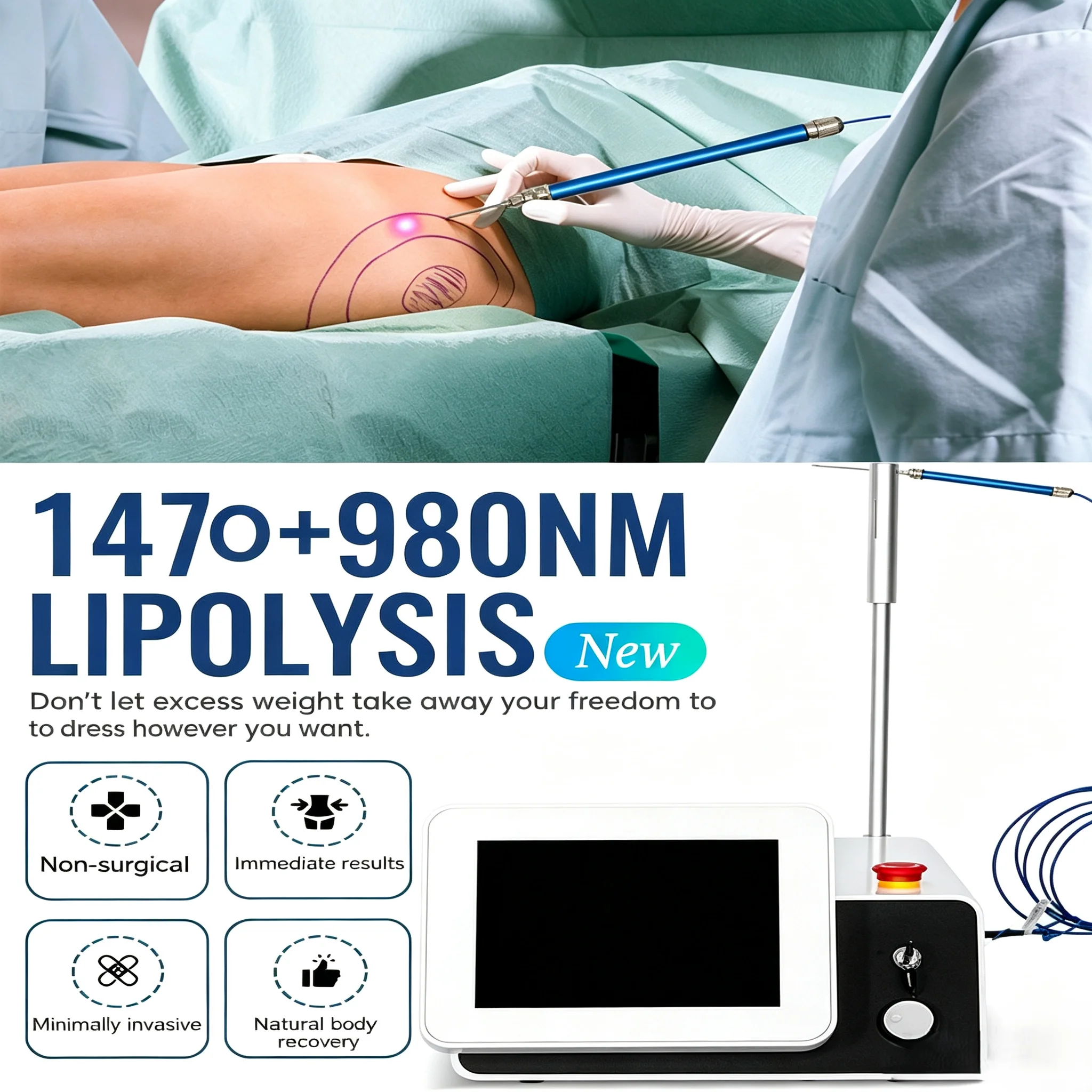 Appareil de Traitement Vasculaire et Remodelage Cutané Endolase 980nm + 1470nm