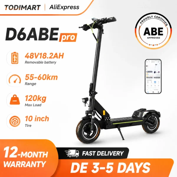 Trottinette Électrique Pliable Adulte TODIMART D6Pro ABE Tout-Terrain 48V 18.2Ah