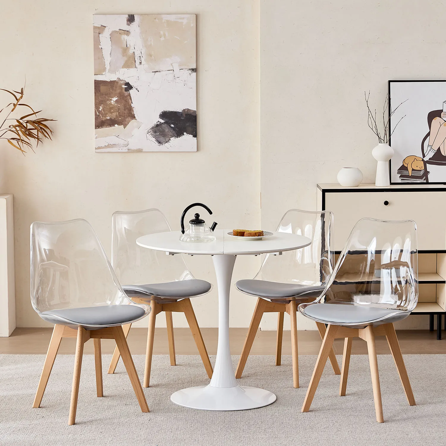 Ensemble de 4 chaises de salle à manger modernes avec coussin en similicuir et pieds en bois massif image 6