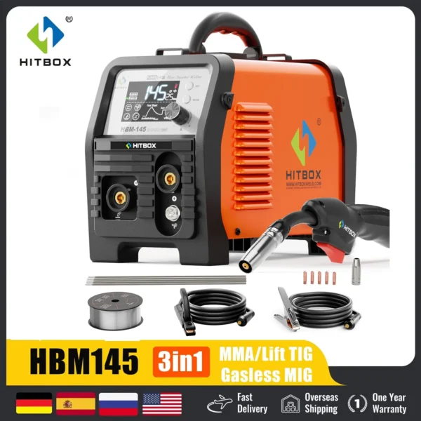 Machine à souder semi-automatique HITBOX HBM145 4 en 1 MIG sans gaz / MMA / TIG