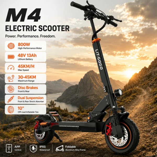 Trottinette Électrique Adulte 800W - Pneus 10 Pouces Tout-Terrain et Autonomie 45 km
