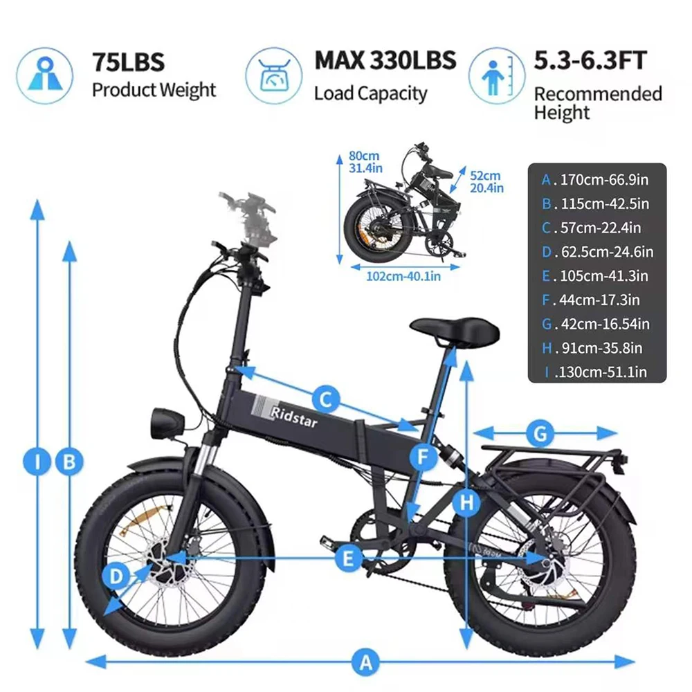 Vélo Électrique Pliable Tout-Terrain Ridstar H20 - Moteur 1000W et Batterie 48V 15Ah image 7