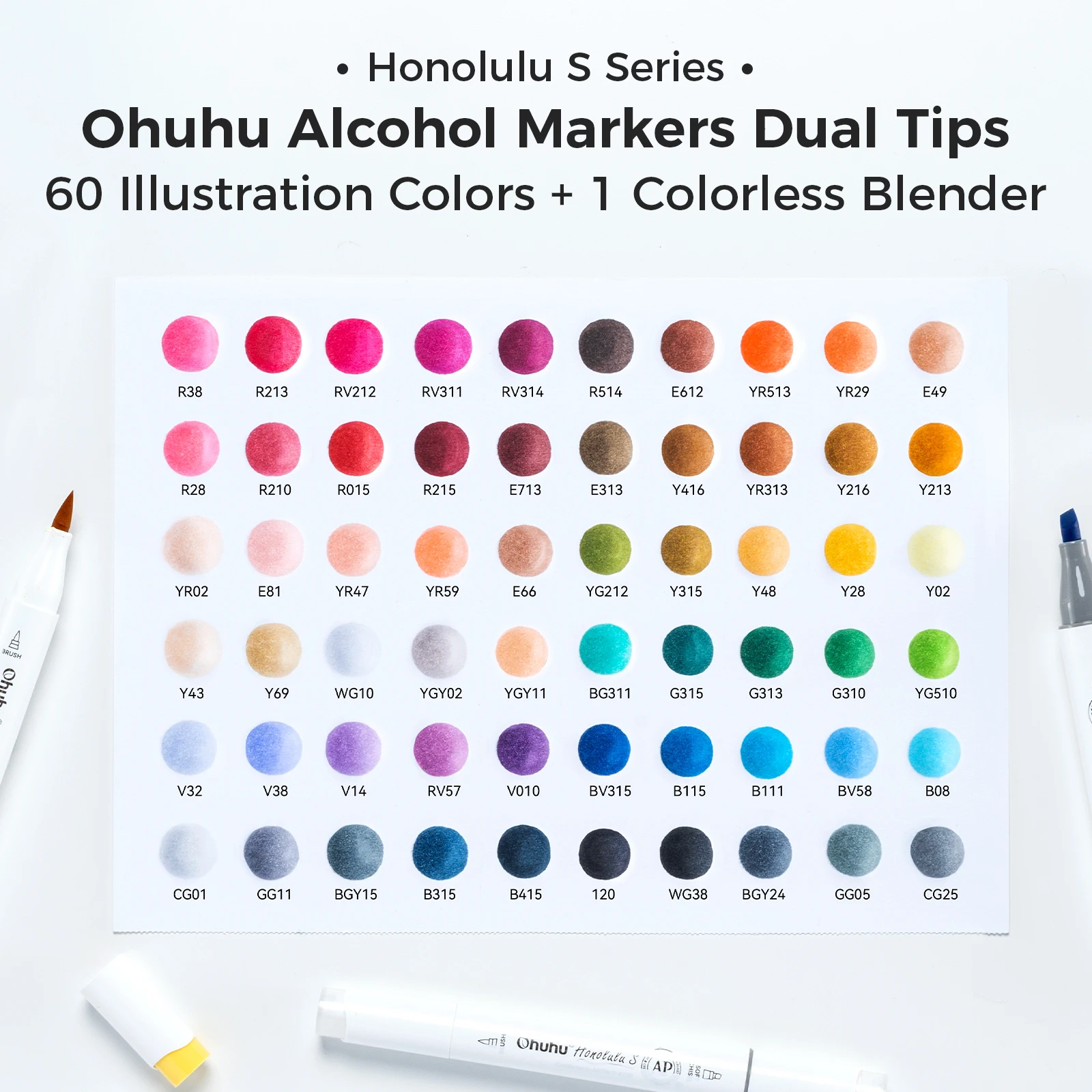 Ohuhu Honolulu S 60 - Ensemble de marqueurs artistiques à l'alcool avec double pointe image 5