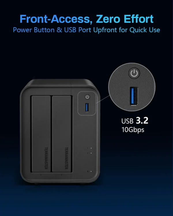 TERRAMASTER F2-425 Stockage NAS à 2 baies – Processeur Intel x86 Quad-Core et 4 Go de RAM vue 2