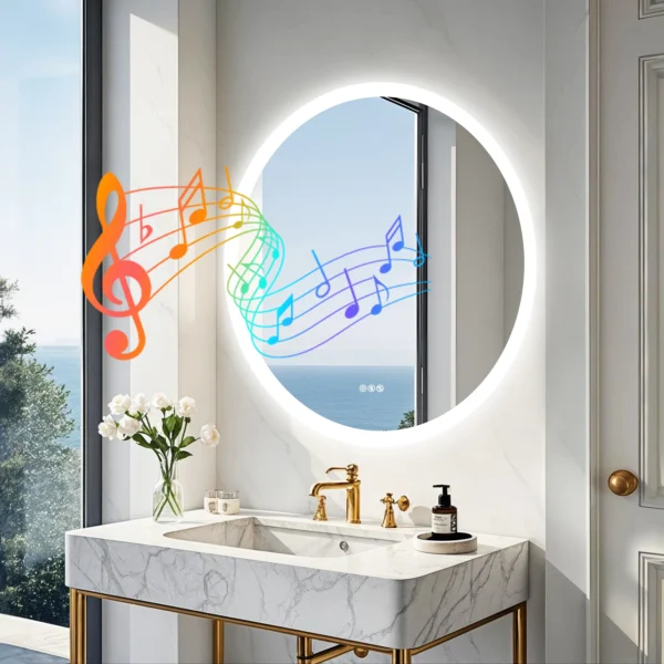 Miroir de salle de bain rond rétroéclairé 32 pouces avec Bluetooth et désembuage vue 2