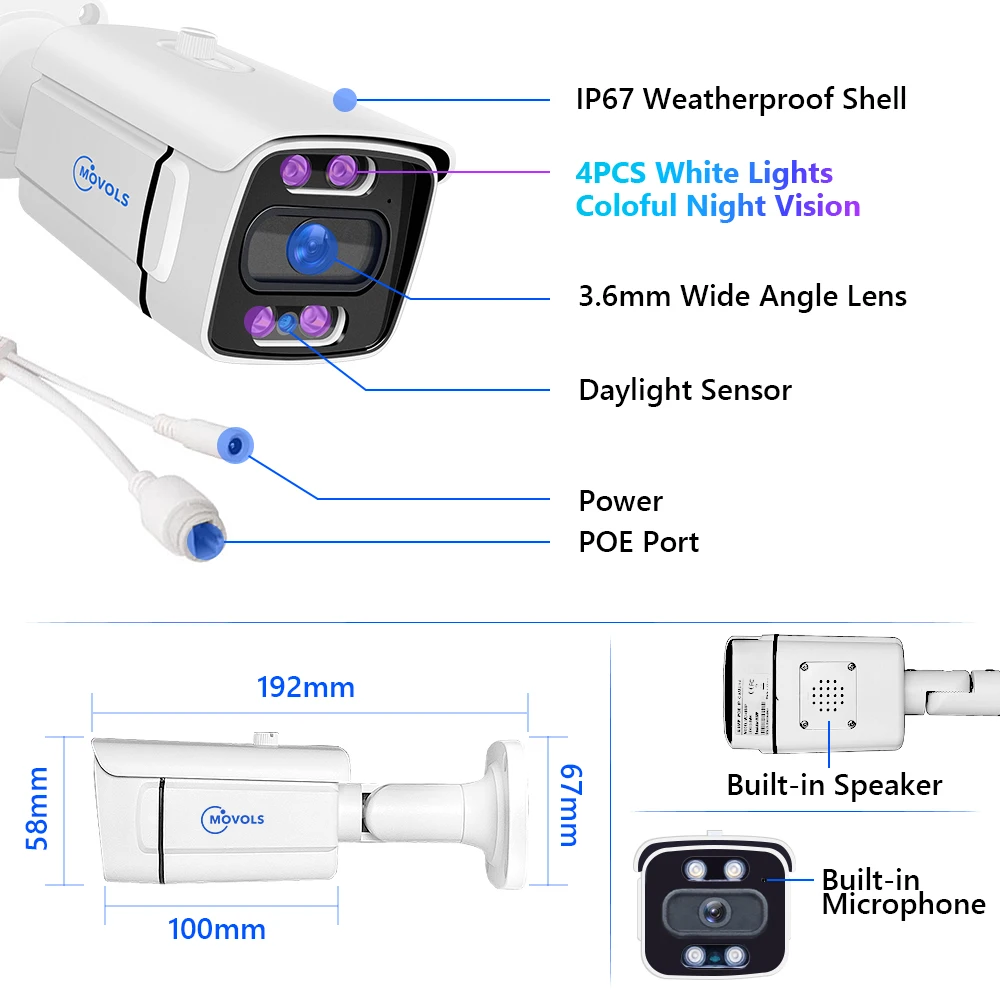 Système de Caméra de Sécurité MOVOLS 8CH PoE - Kit de Surveillance Vidéo 5MP/8MP avec Audio Bidirectionnel et Vision Nocturne image 5