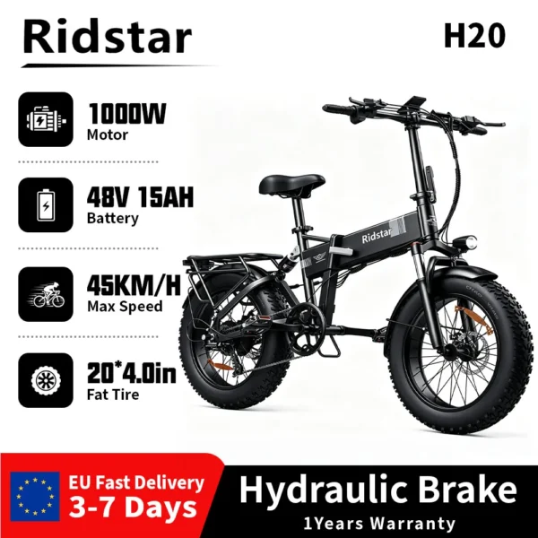 Vélo Électrique Pliable Tout-Terrain Ridstar H20 - Moteur 1000W et Batterie 48V 15Ah