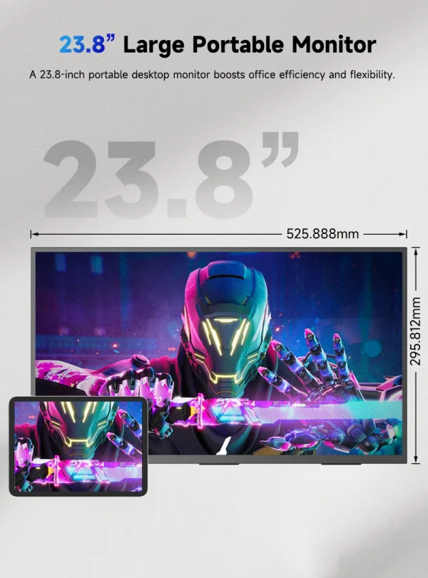 UPERFECT Moniteur Portable 23,8 Pouces 4K UHD Écran Externe QLED FreeSync USB-C HDMI vue 2