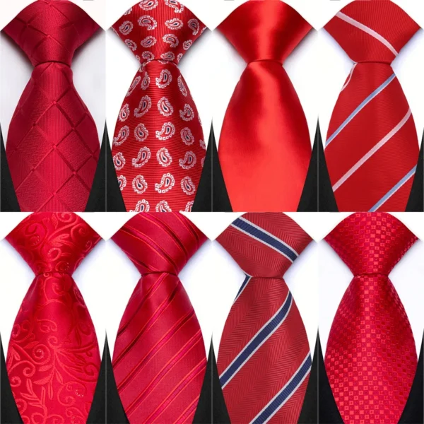 Cravate de mariage classique rouge - Rayures Jacquard et motif cachemire 8 cm