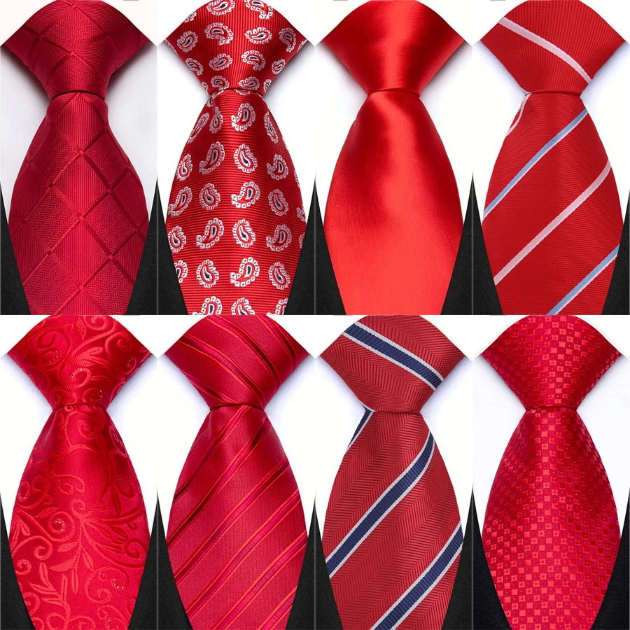 Cravate de mariage classique rouge - Rayures Jacquard et motif cachemire 8 cm