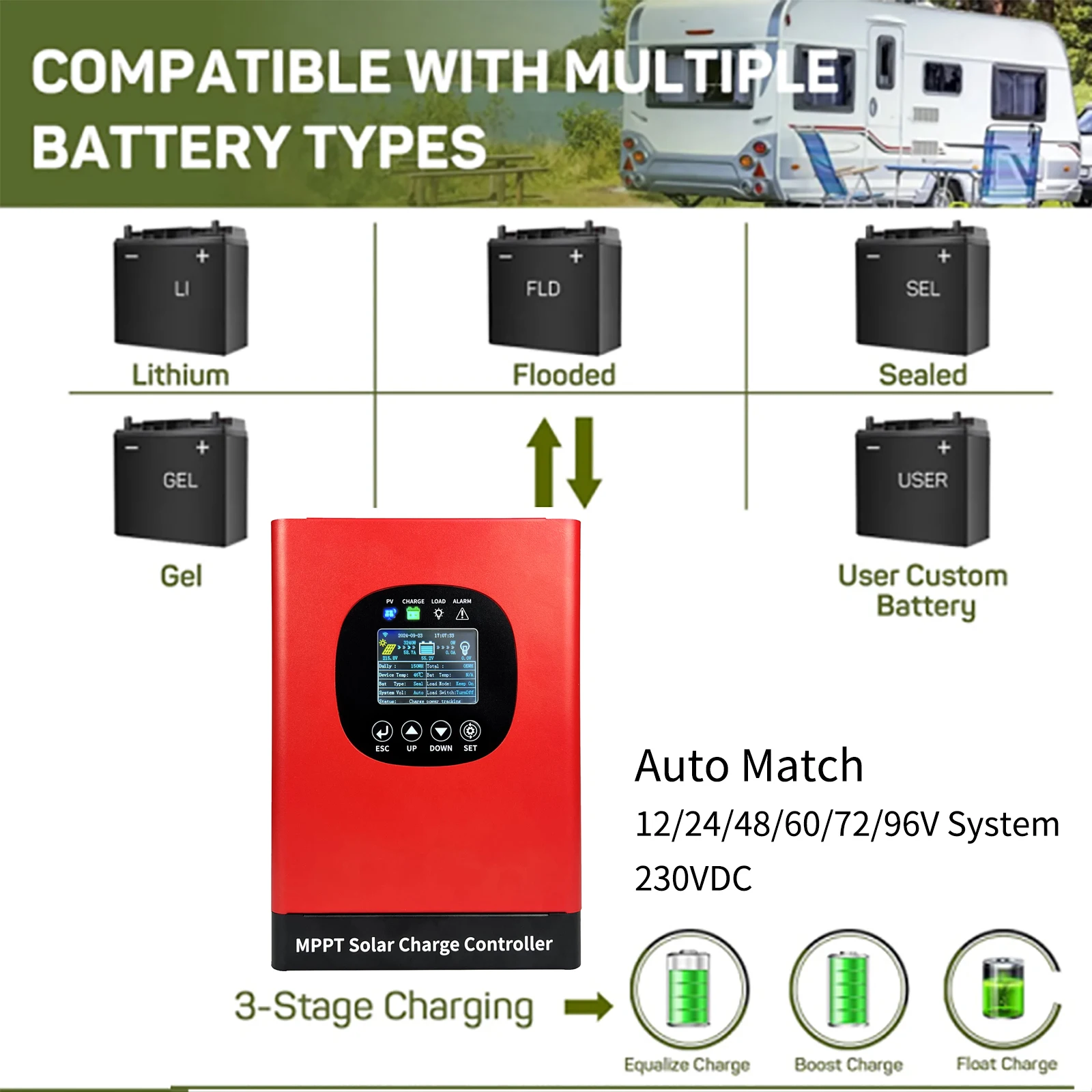 Contrôleur de Charge Solaire MPPT Intelligent 120A 80A 60A 230VDC avec Wi-Fi Intégré image 3