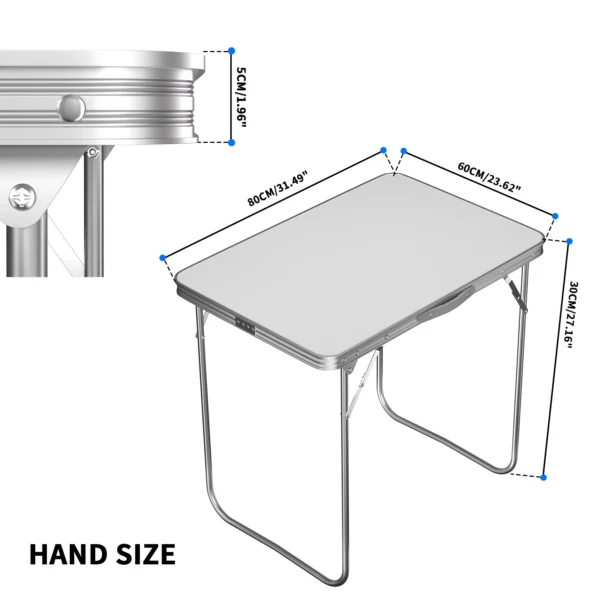 Table pliante portable EFAN 80x60 cm pour camping, jardin et loisirs - Blanc vue 2