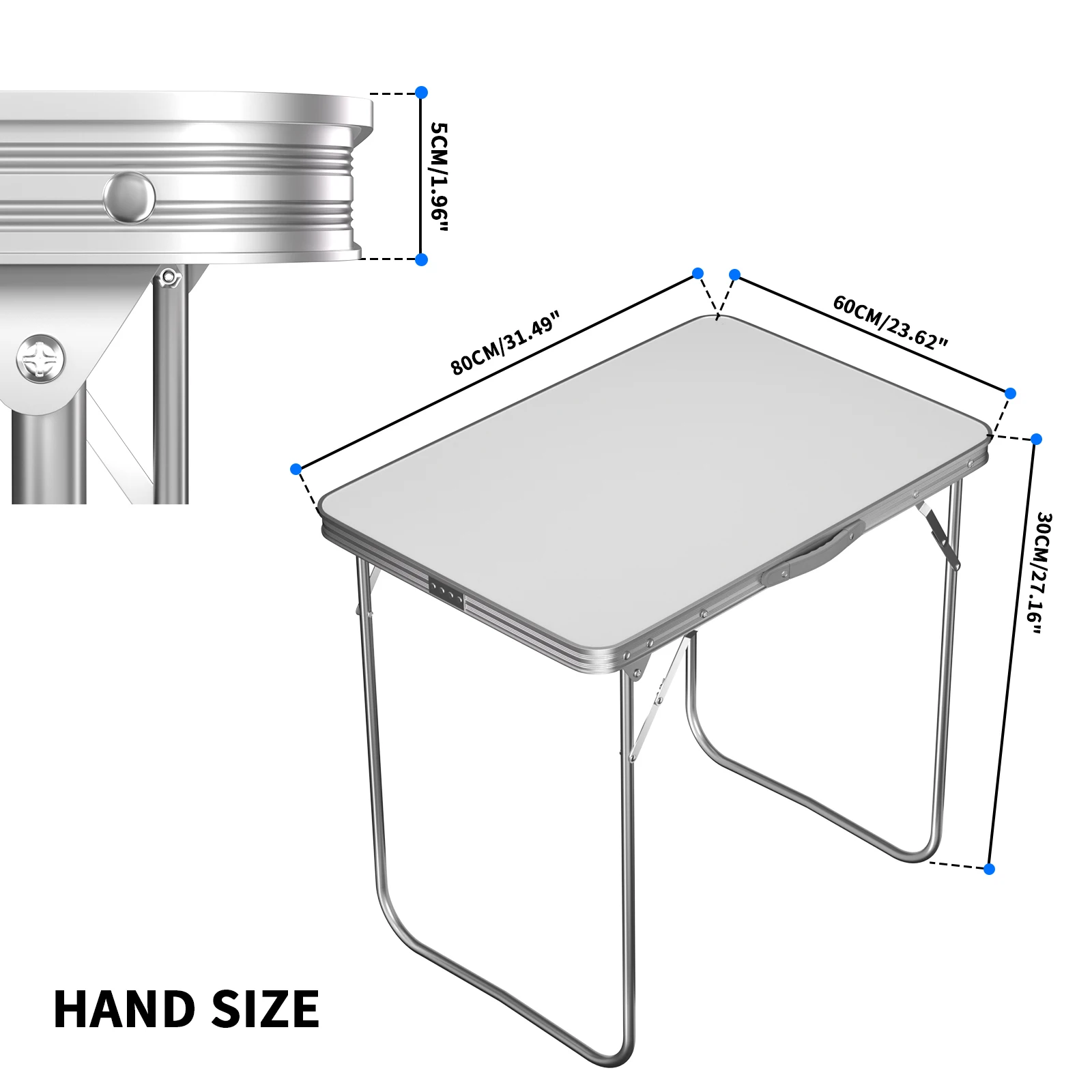 Table pliante portable EFAN 80x60 cm pour camping, jardin et loisirs - Blanc vue 2