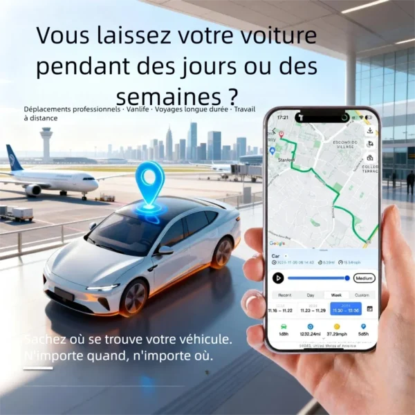 Traceur GPS de Voiture Sans Fil Antivol avec Suivi en Temps Réel et Carte SIM Intégrée