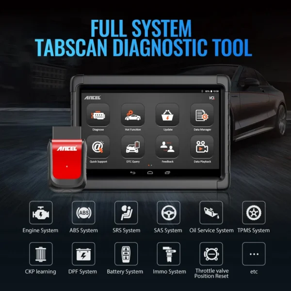 Lecteur de codes de diagnostic automobile Ancel X6 Bluetooth OBD2 - Tablette Android et fonctions avancées vue 2
