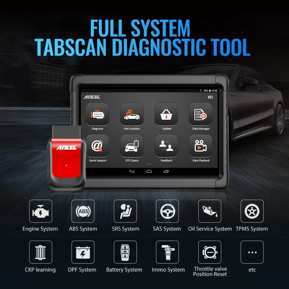 Lecteur de codes de diagnostic automobile Ancel X6 Bluetooth OBD2 - Tablette Android et fonctions avancées vue 2