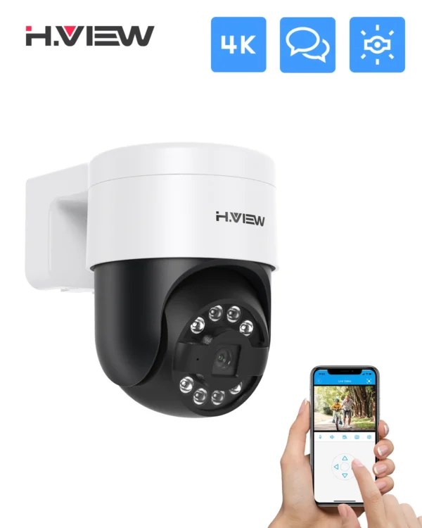 Caméra de Surveillance Extérieure PoE PTZ 4K Ultra HD avec Audio Bidirectionnel H.View
