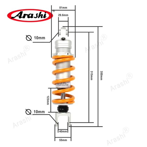 Amortisseur Arrière Réglable Arashi 315 mm pour Honda CB400X, CB500X et NX500 vue 2