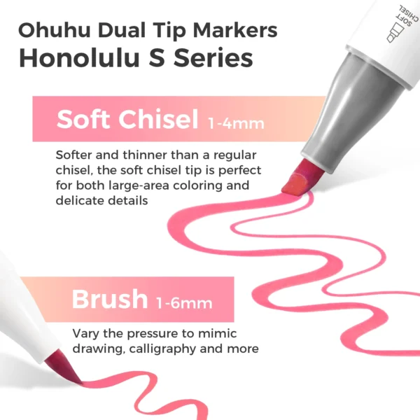 Ohuhu Honolulu S 60 - Ensemble de marqueurs artistiques à l'alcool avec double pointe vue 2