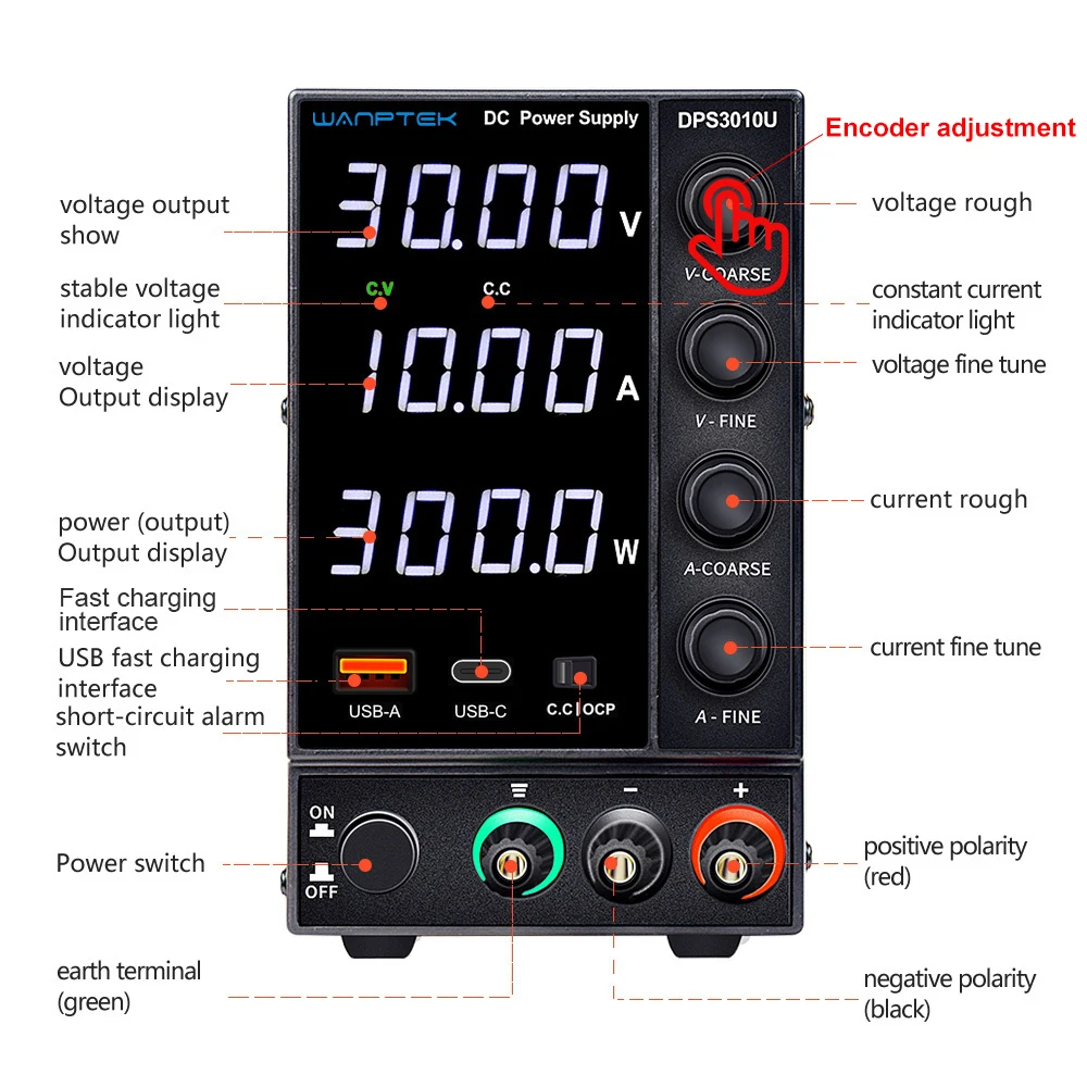 Alimentation électrique CC de laboratoire réglable avec affichage numérique et port USB image 3