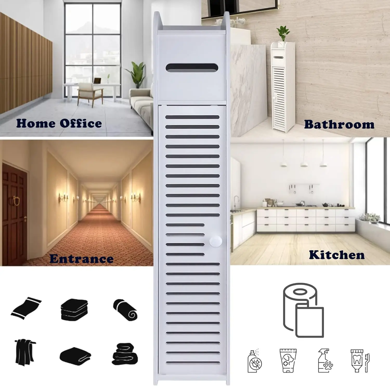 Armoire haute de salle de bain à 3 niveaux et étagère mince roulante image 5