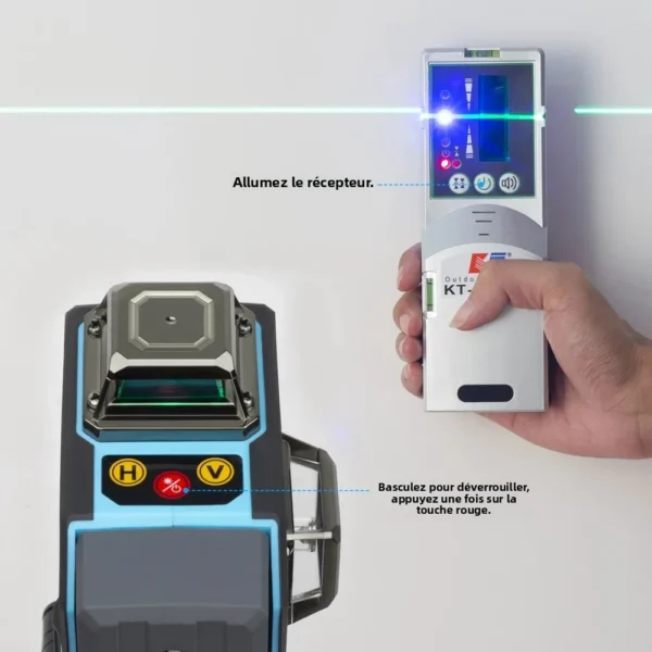 Niveau laser croisé 360° KaiTian à ligne verte professionnelle avec trépied et récepteur vue 2