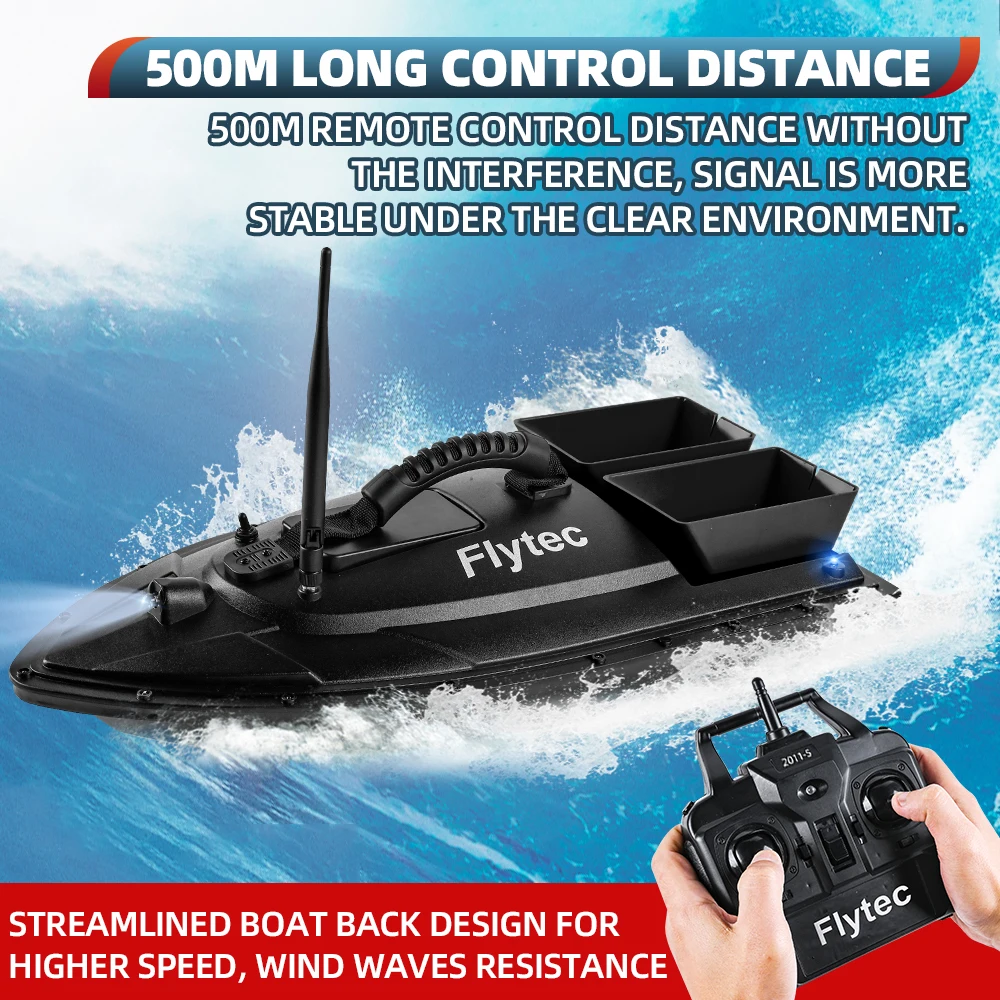 Bateau à appâts de pêche télécommandé Flytec 500m avec double moteur et LED image 4