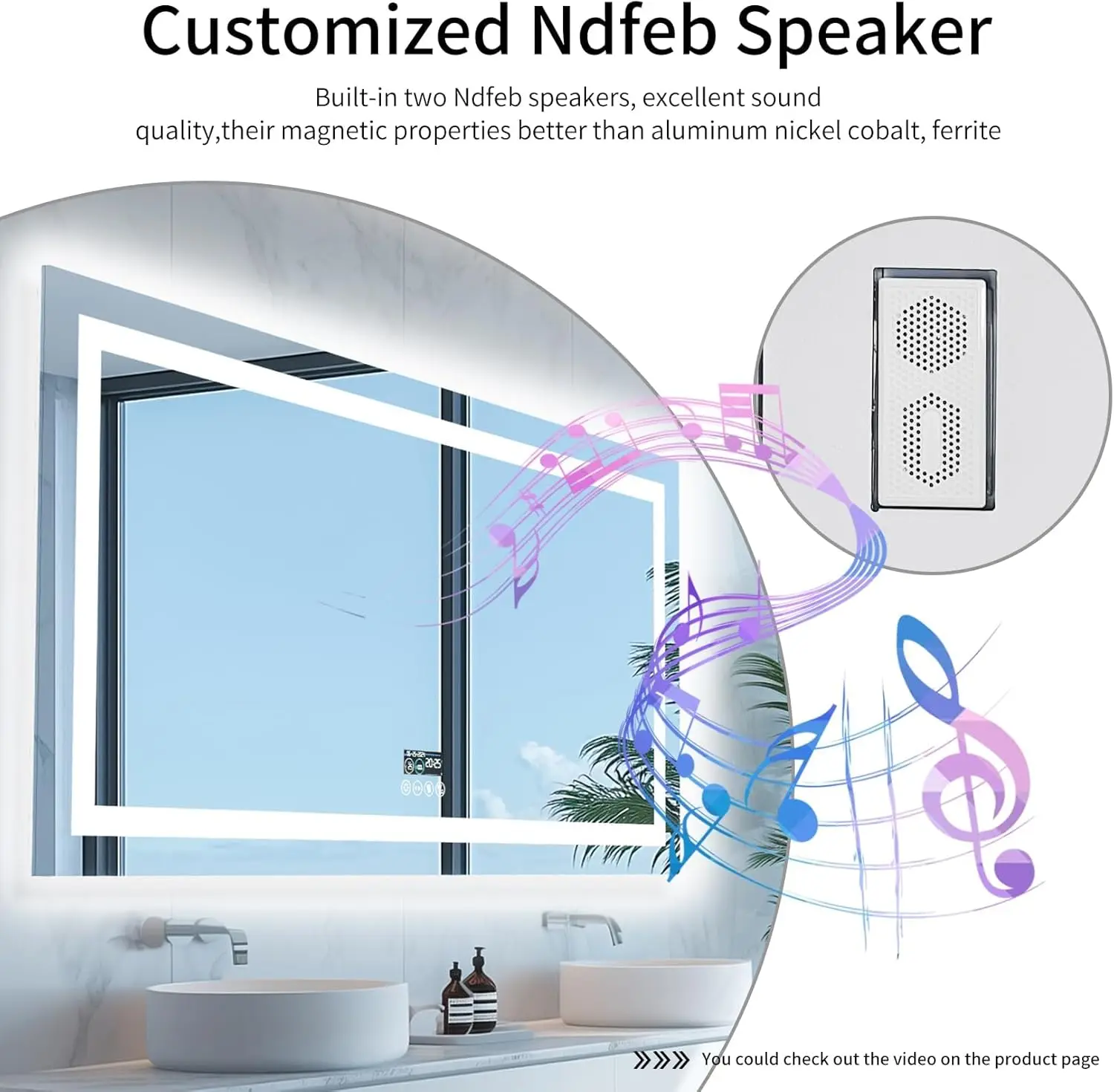 HOMirror - Miroir de courtoisie LED intelligent mural avec Bluetooth et antibuée image 4