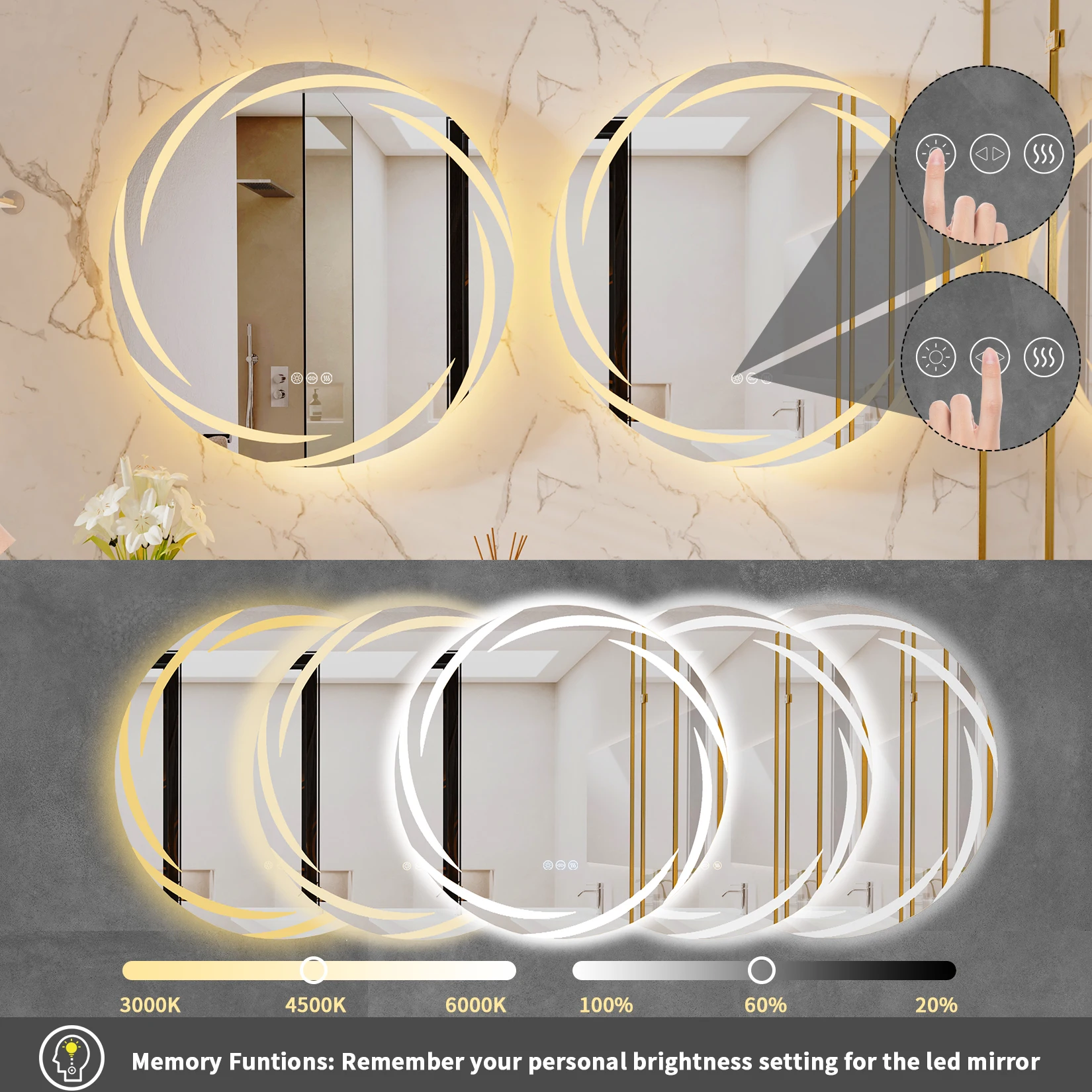 Miroir de Salle de Bain LED Circulaire Rétroéclairé et Anti-buée image 5