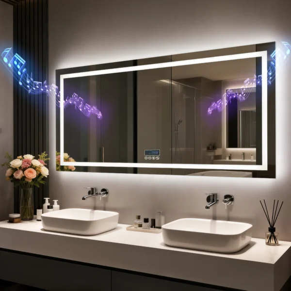 Miroir Mural de Salle de Bain LED avec Bluetooth et Anti-Buée