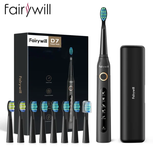 Brosse à dents électrique sonique Fairywill FW-507 avec charge USB et têtes de rechange
