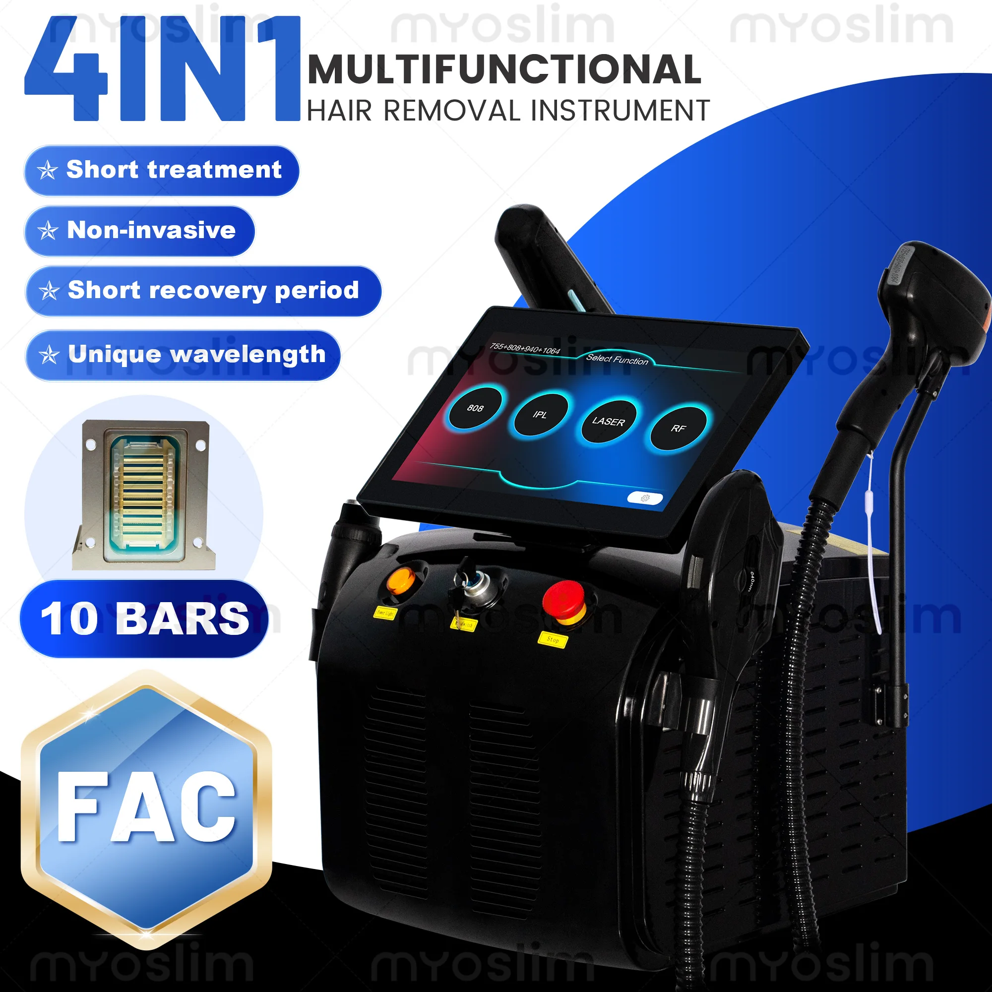 Appareil d'épilation professionnel 4-en-1 Diode 808 Alexandrite, Picoseconde, IPL et RF image 6