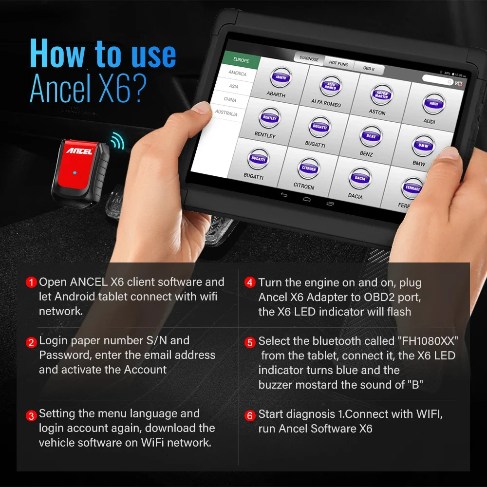 Lecteur de codes de diagnostic automobile Ancel X6 Bluetooth OBD2 - Tablette Android et fonctions avancées