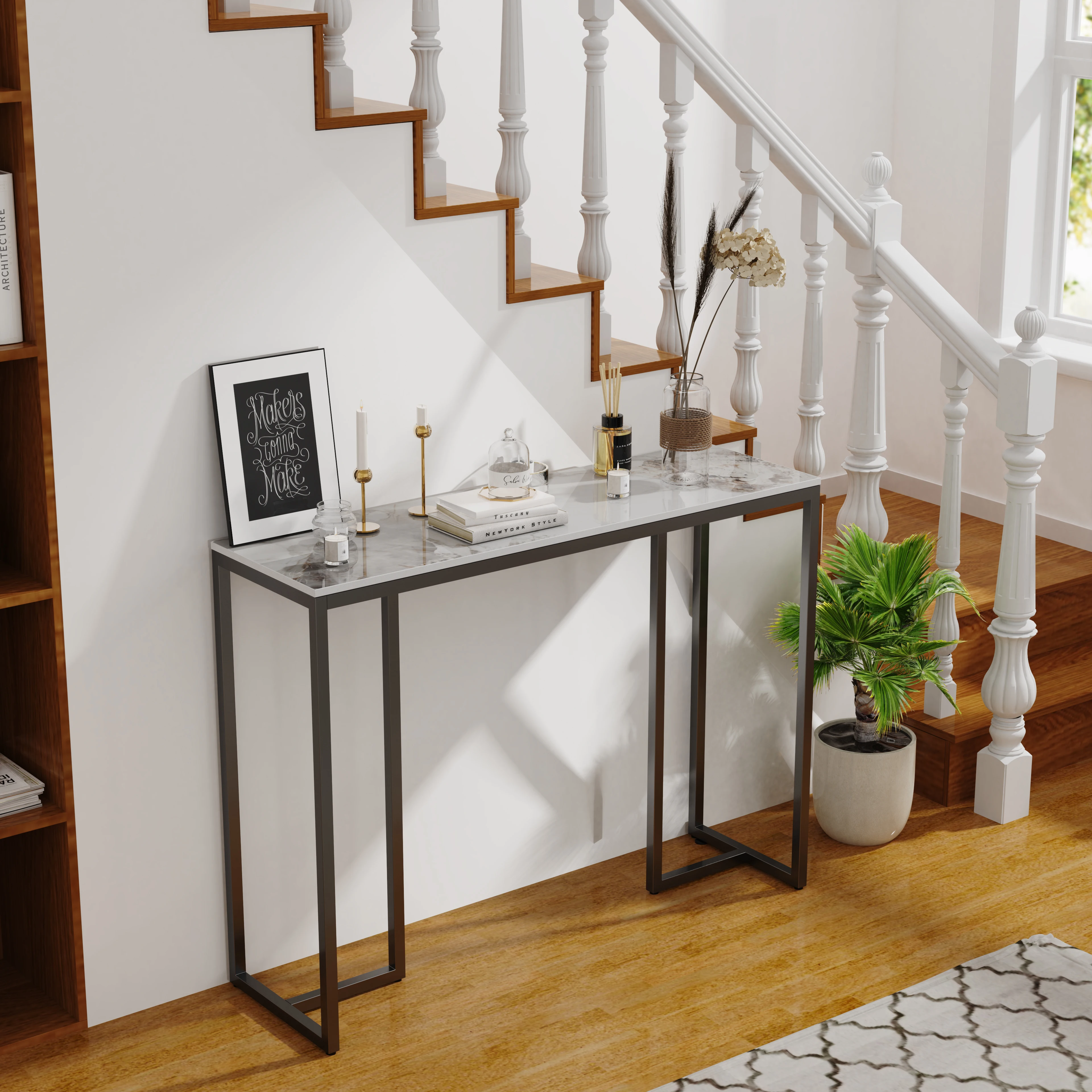 Table Console Moderne en Marbre avec Structure Métallique vue 2